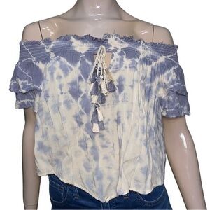 Surf Gypsy Women’s Size S Peach Purple Tassel Front Off the Shoulder Flowy Top